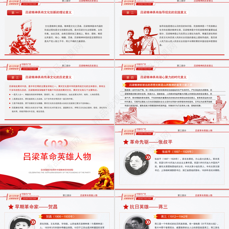 吕梁精神专题讲座PPT庆祝建党100周年中国精神系列党课PPT模板