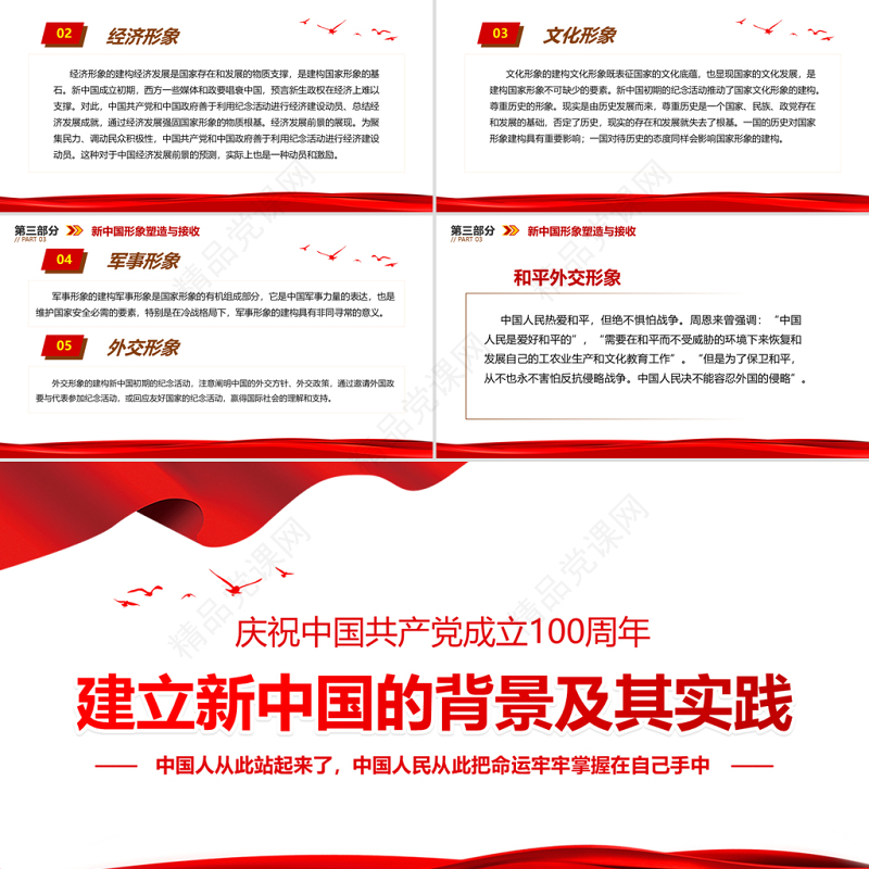 建立新中国的背景及其实践PPT红色极简风七一建党节建党100周年专题党课PPT模板