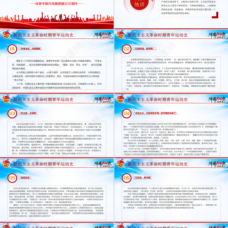 中国青年运动史PPT党政风党建风中国共青团成立100周年弘扬五四精神挥洒热血青春专题团课