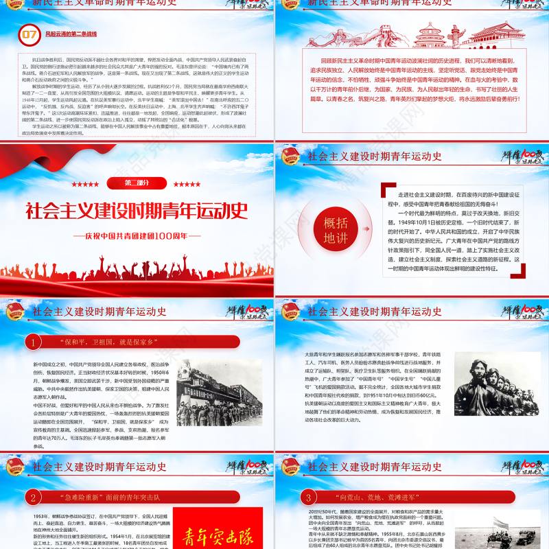 中国青年运动史PPT党政风党建风中国共青团成立100周年弘扬五四精神挥洒热血青春专题团课