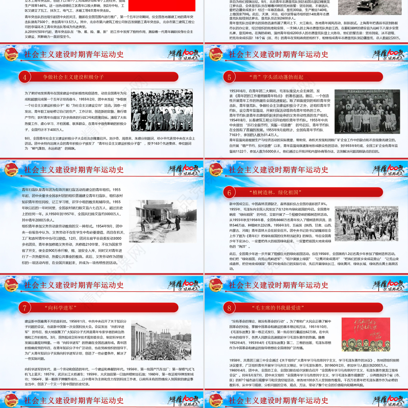 中国青年运动史PPT党政风党建风中国共青团成立100周年弘扬五四精神挥洒热血青春专题团课
