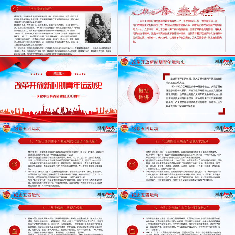中国青年运动史PPT党政风党建风中国共青团成立100周年弘扬五四精神挥洒热血青春专题团课