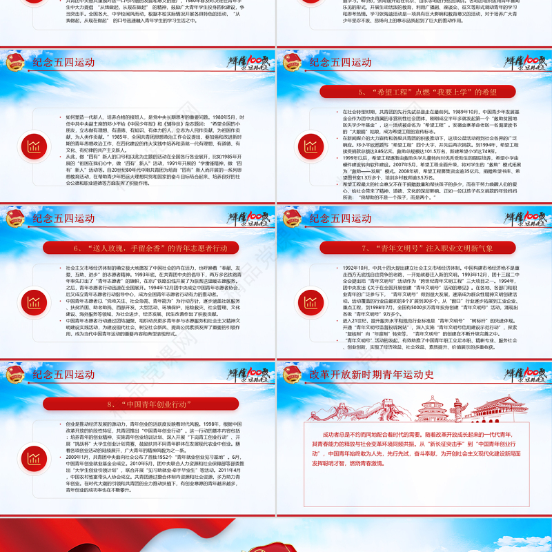 中国青年运动史PPT党政风党建风中国共青团成立100周年弘扬五四精神挥洒热血青春专题团课
