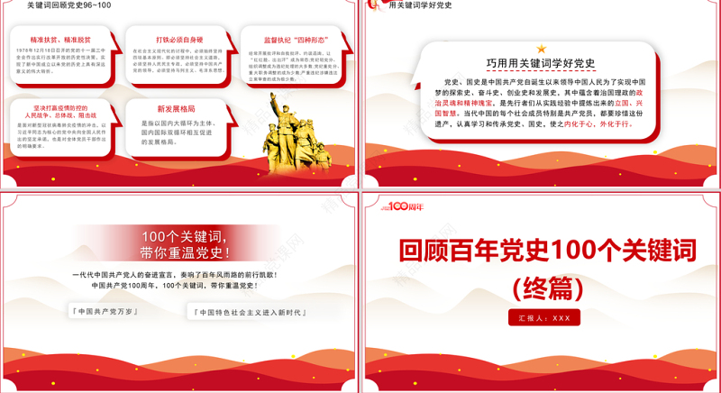 回顾百年党史100个关键词（终篇）PPT庆祝建党100周年专题系列党课课件模板