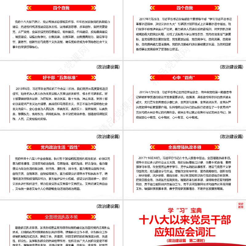 十八大以来党员干部应知应会词汇PPT政治建设篇第二课时专题系列党课课件