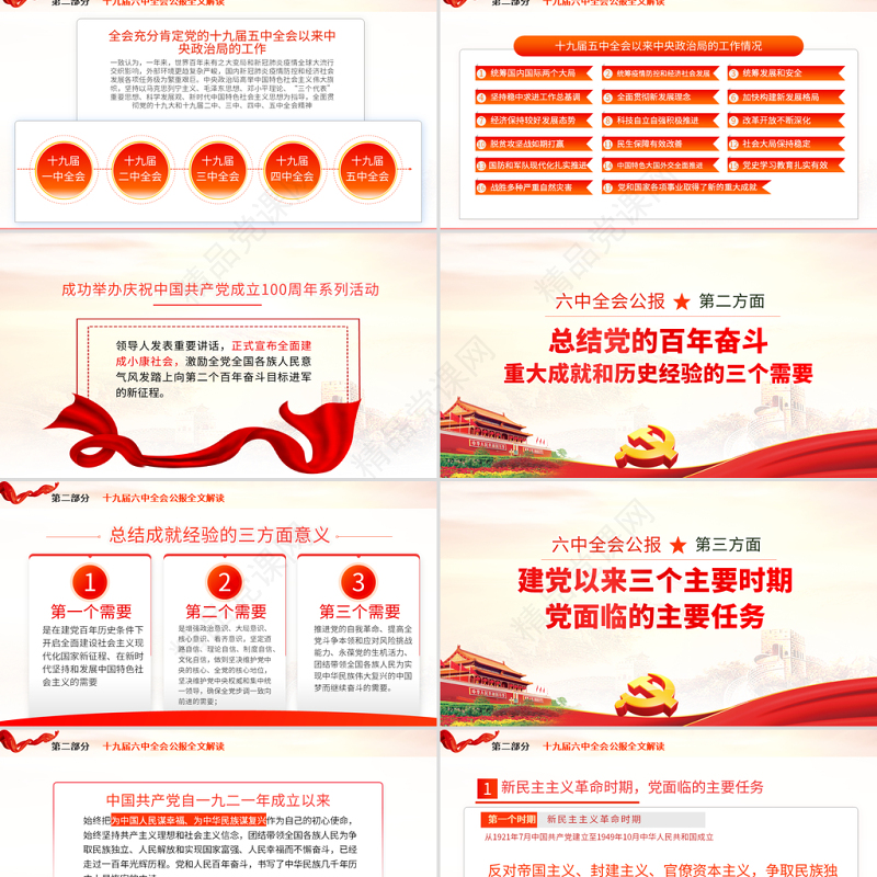 十九届六中全会PPT党政风精品学习贯彻党的十九届六中全会公报内容会议精神党课课件