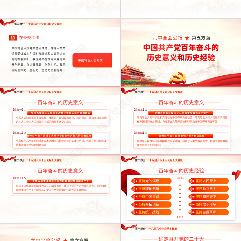 十九届六中全会PPT党政风精品学习贯彻党的十九届六中全会公报内容会议精神党课课件