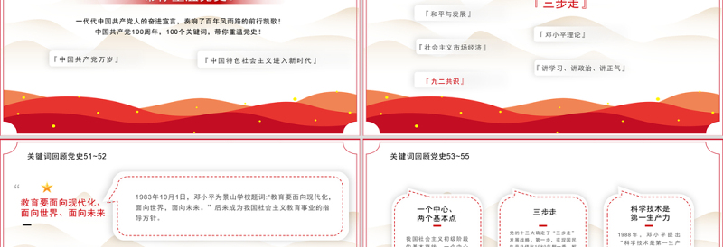 回顾百年党史100个关键词（下）PPT庆祝建党100周年专题系列党课课件模板