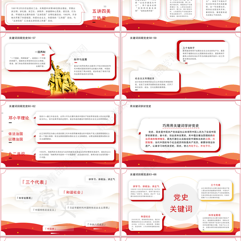 回顾百年党史100个关键词（下）PPT庆祝建党100周年专题系列党课课件模板