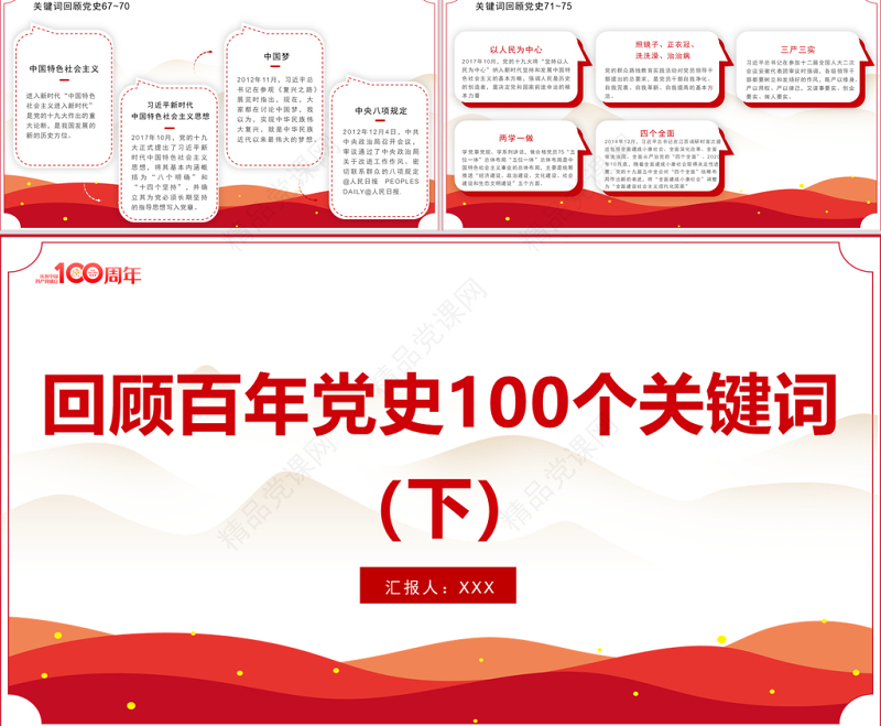 回顾百年党史100个关键词（下）PPT庆祝建党100周年专题系列党课课件模板