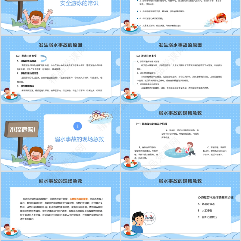 暑期防溺水安全知识教育PPT模板