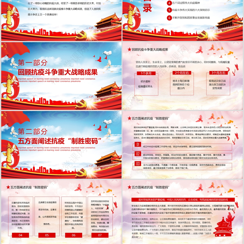 学习全国抗击新冠肺炎疫情表彰大会重要讲话PPT模板-含讲稿
