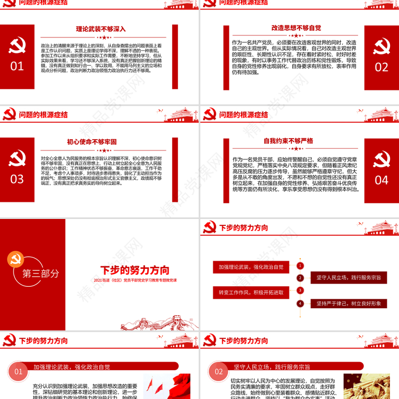 专题组织生活会“四个对照”党性分析PPT街道（社区）党员干部党史学习教育专题微党课模板