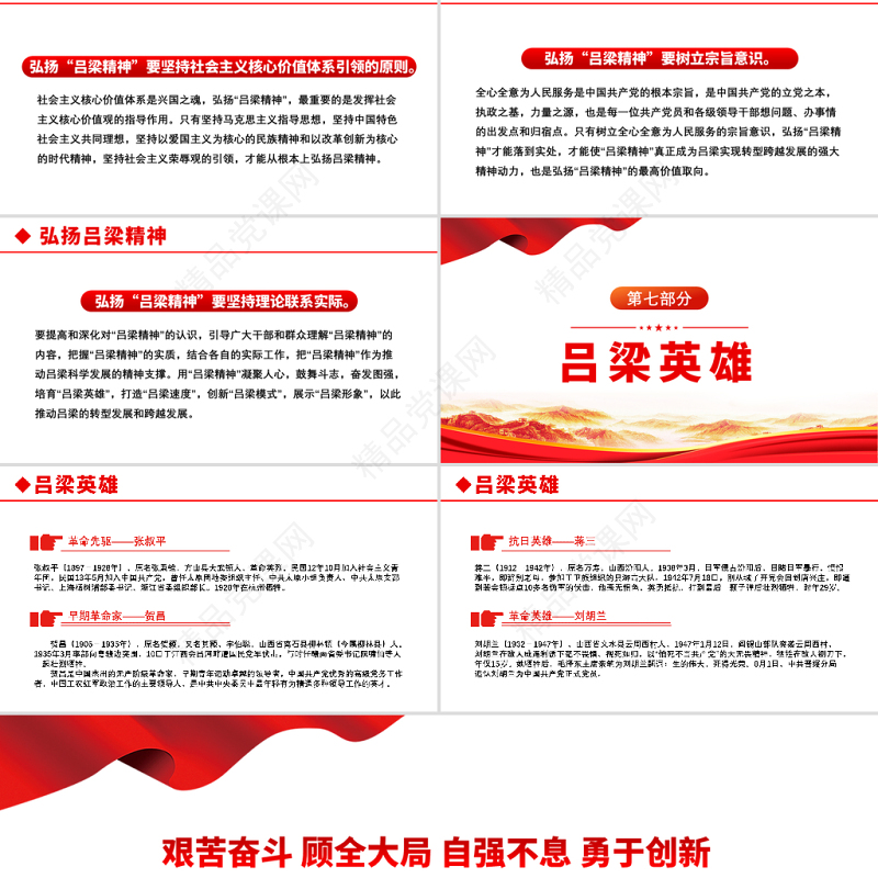 2021弘扬吕梁精神传承红色基因PPT七一建党100周年党员教育培训专题课件PPT模板