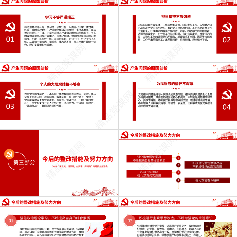 专题组织生活会“四个方面”检视剖析PPT“学党史，悟思想，办实事，开新局”专题生活会党课模板