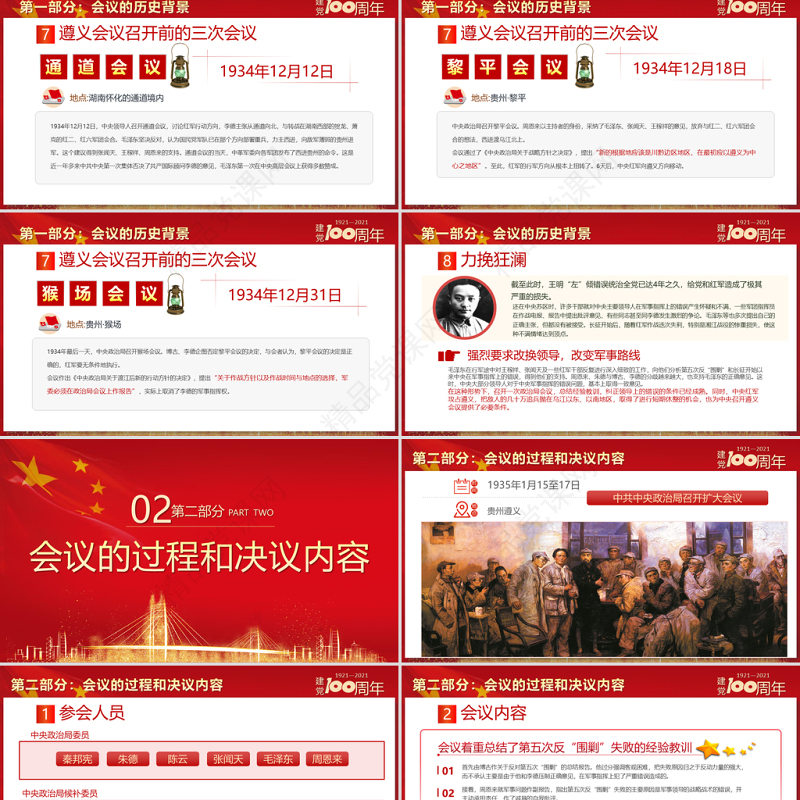 2021党史学习遵义会议PPT建党100周年党支部建设党政活动党史知识党性教育辅导党课 PPT模板-含讲稿