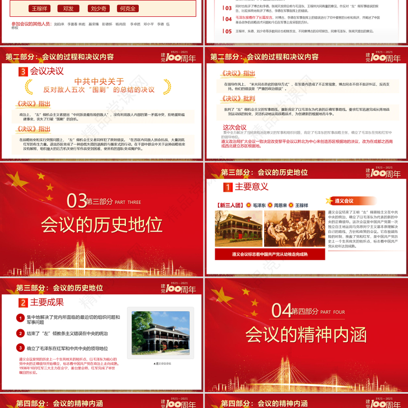 2021党史学习遵义会议PPT建党100周年党支部建设党政活动党史知识党性教育辅导党课 PPT模板-含讲稿