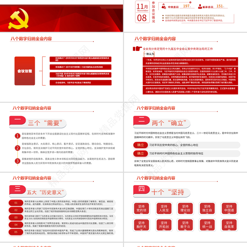 十九届六中全会精神PPT红色大气全面解读党的百年奋斗重大成就和历史经验党员培训党课