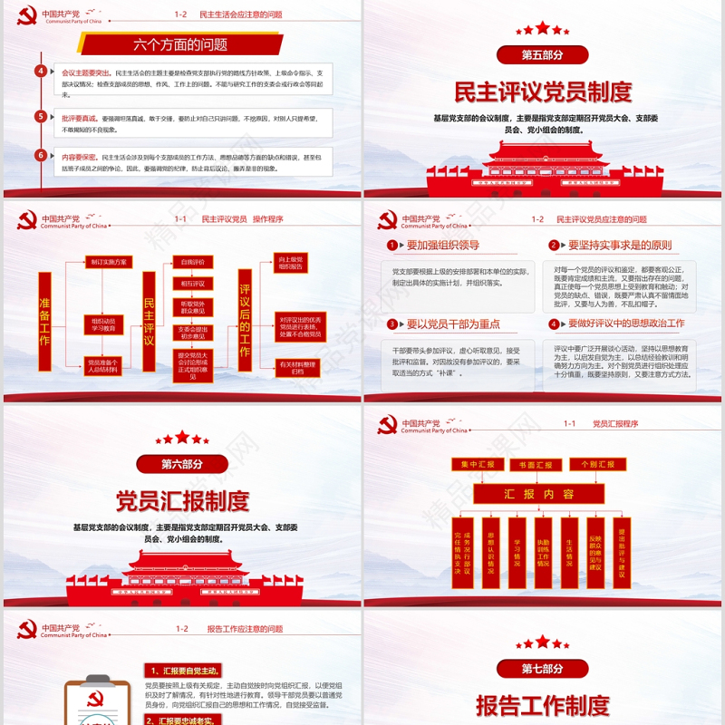 2020年简约中国风党支部七项组织生活制度民生生活专题党课PPT模板