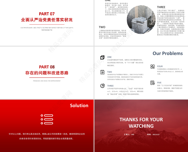 全国国有企业党的建设工作会议精神PPT贯彻落实回头看情况自查报告工作汇报总结模板下载