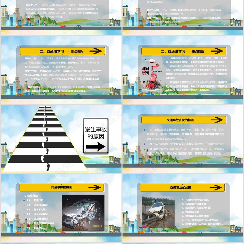 黑色街道背景交通安全教育ppt模板