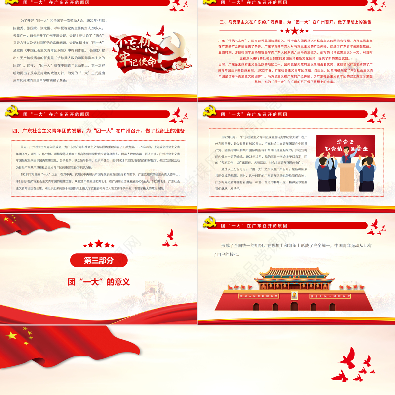 团一大PPT红色精美青年团一大事中国青年运动的里程碑团课课件