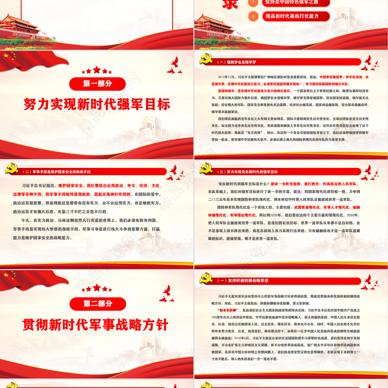 新时代的国防和军队建设PPT党政大气风热烈庆祝中国人民解放军建军95周年专题党课课件模板