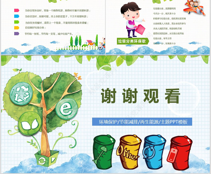 卡通垃圾分类环保教育培训课件PPT模板