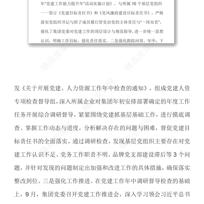 国企党建工作提升年暨33项重点任务落实情况汇报