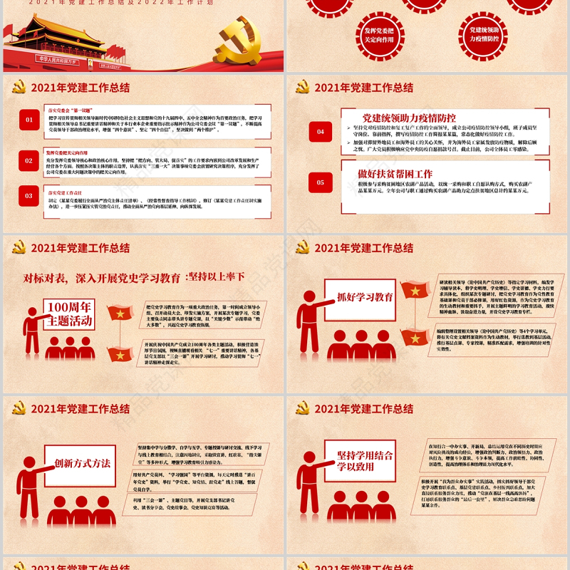 2021年党建工作总结及2022年工作计划PPT党员干部年终总结专题党课课件模板