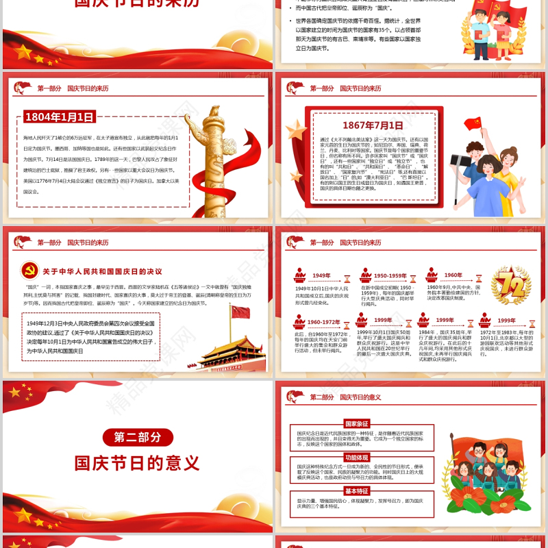 2021国庆节盛世华诞PPT红色喜庆建国72周年壮丽七十二载奋进新时代爱国主义教育党课内容