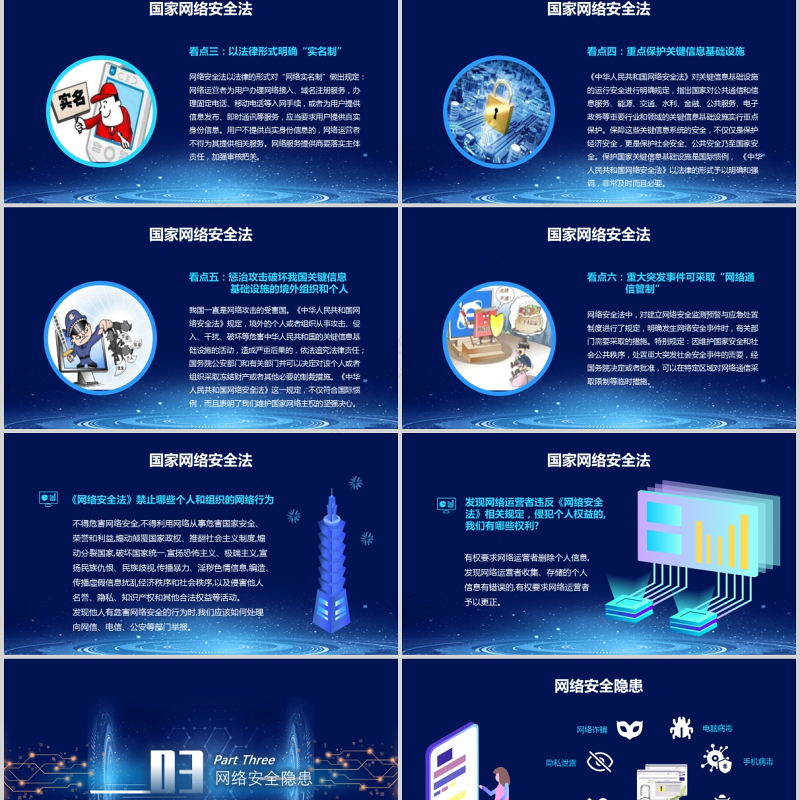 2021国家网络安全宣传周PPT蓝色科技感提高全民网络安全意识预防电信诈骗培训课件模板