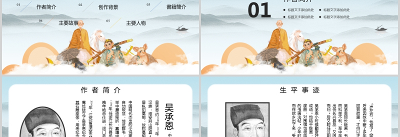 四大名著之一西游记知识经典文学名著说课PPT模板