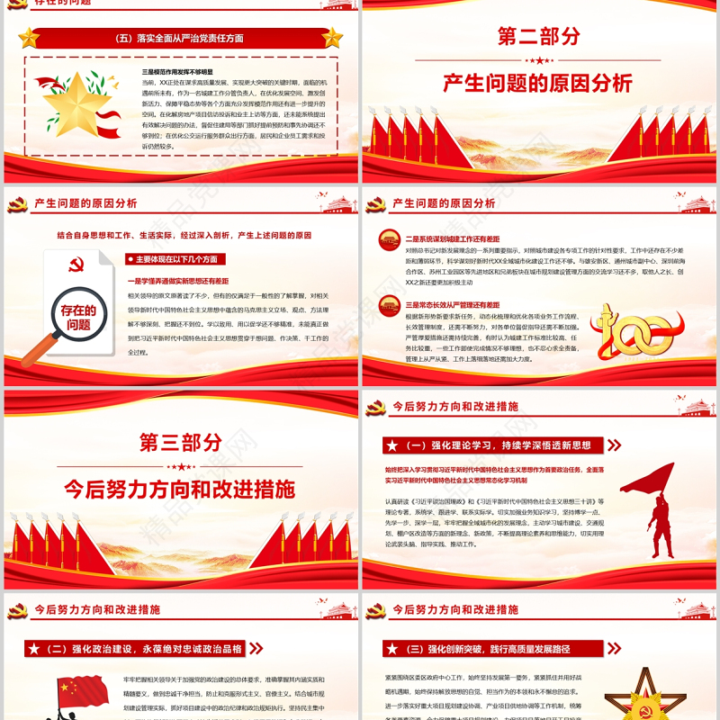民主生活会“五个方面”对照检查PPT红色党政风党员干部专题党课课件模板