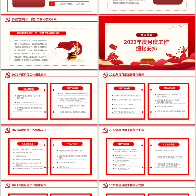 高扬工会旗帜壮大职工声音PPT红色大气基层工会年终工作总结专题党课课件模板