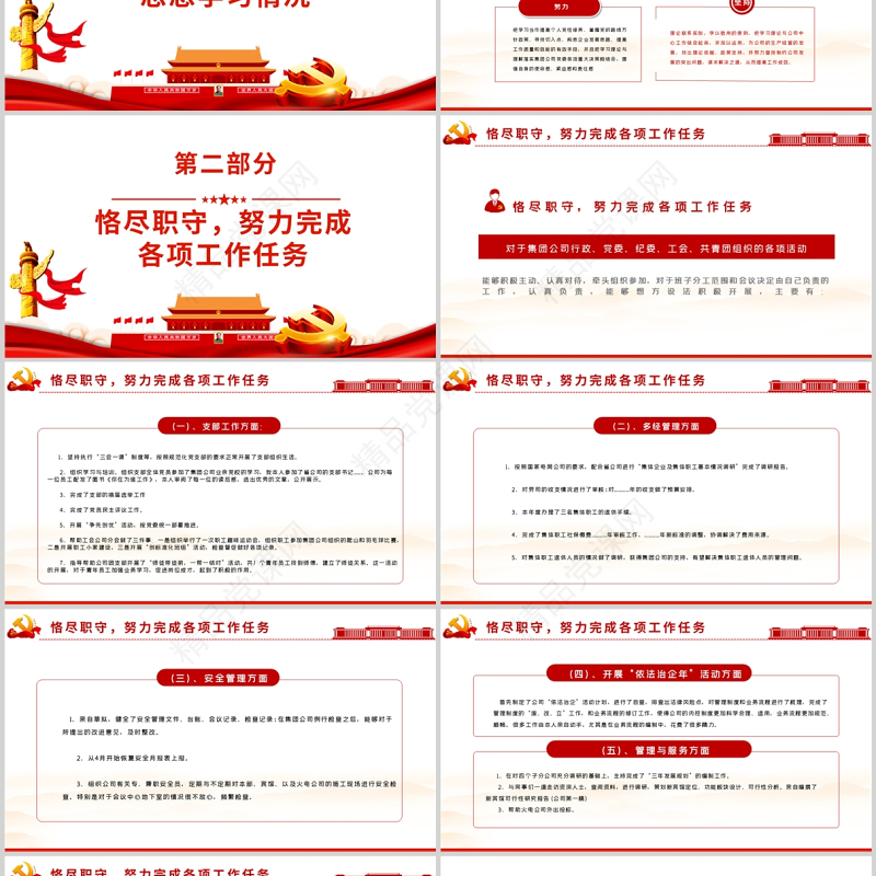 积极履职职责展现担当作为PPT红色党政风党支部党员干部工作总结述职报告专题党课