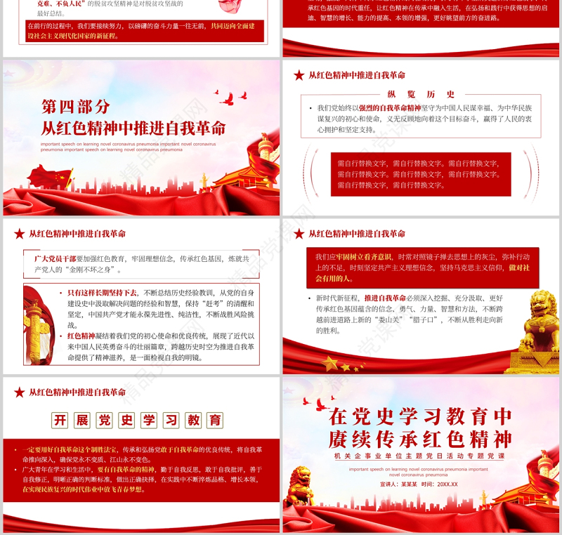 在党史学习教育中赓续传承党政风精神PPT党政风机关企事业单位主题党日活动专题党课课件