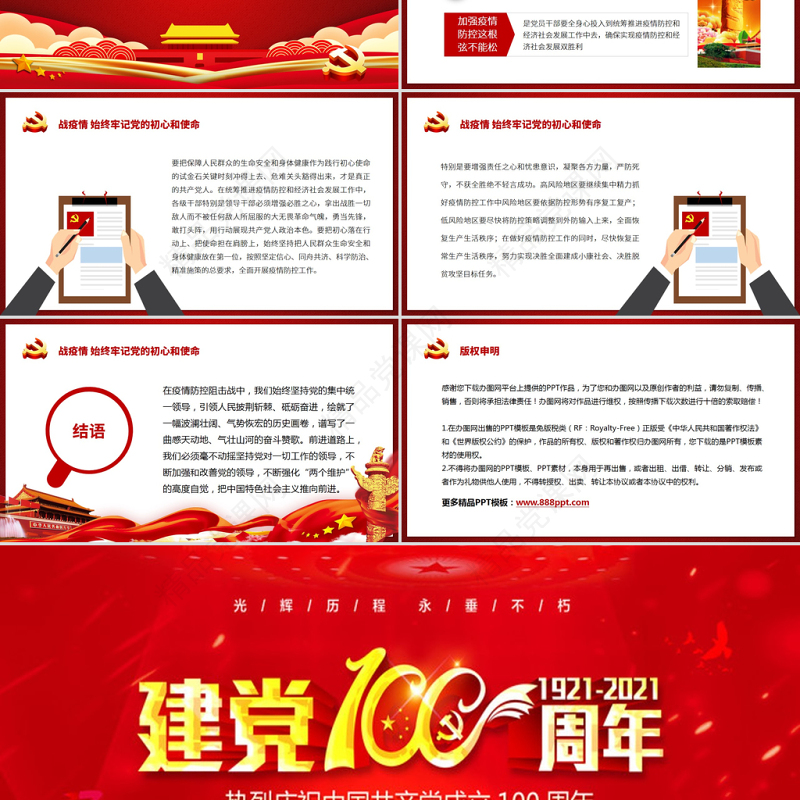 原创党政风党建建党100周年七一党课领悟党史牢记初心使命PPT模板