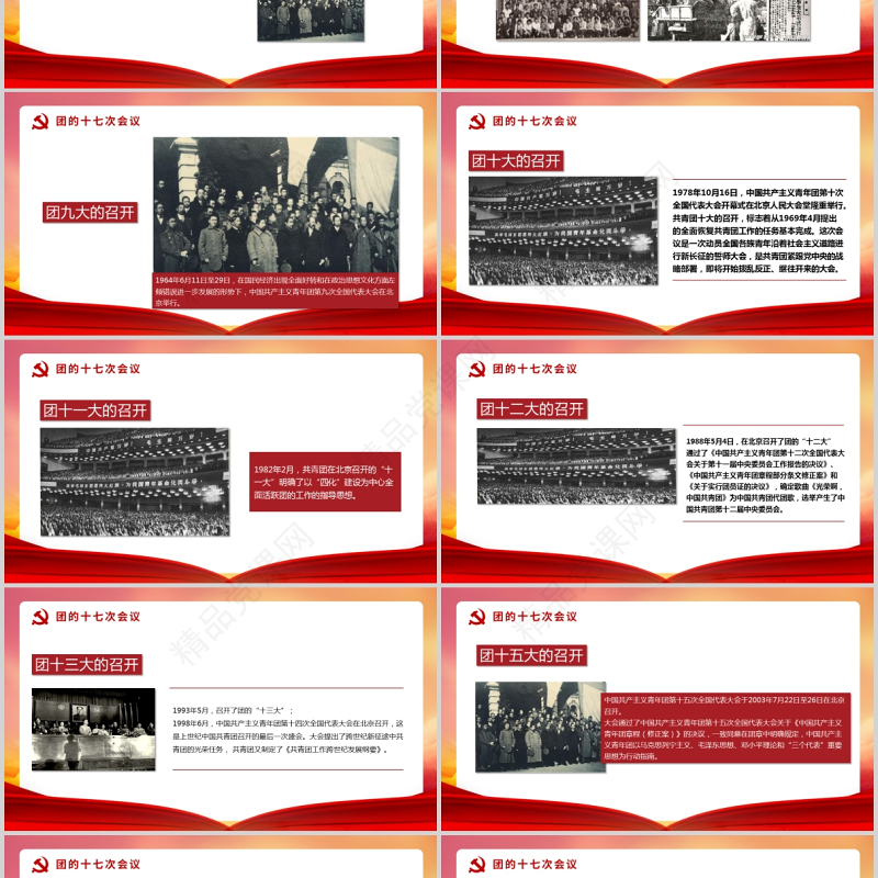 共青团历史PPT传统中国风共产主义青年团团史共青团发展历程及重要会议团课课件
