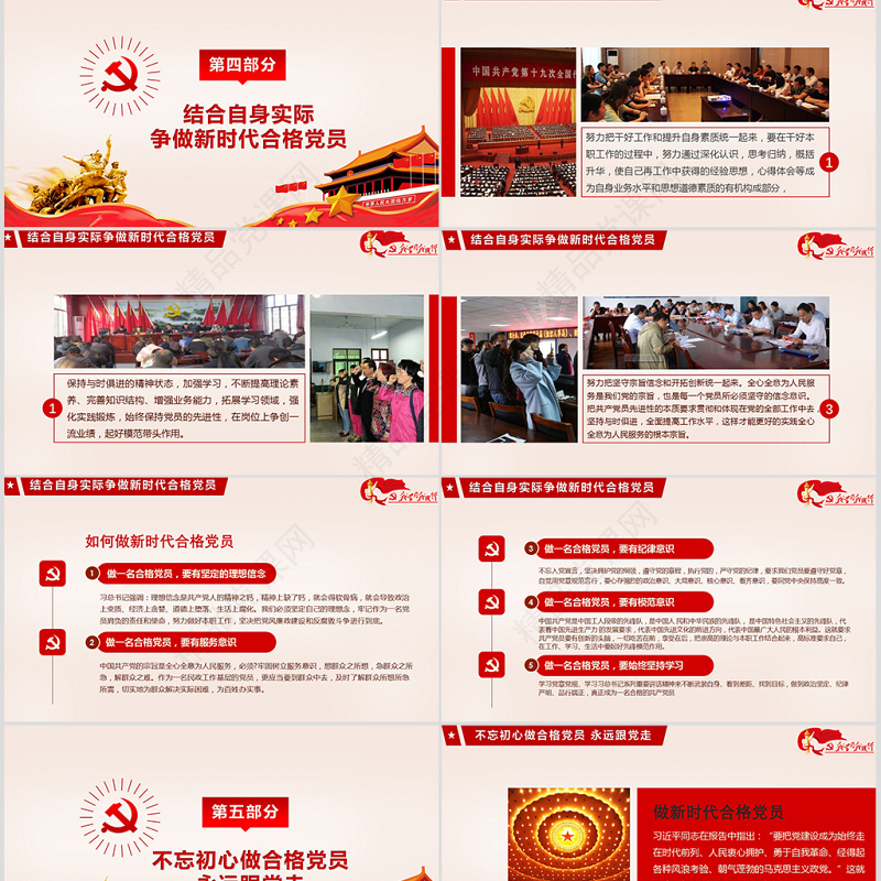 不忘初心牢记使命党建风学习十九大精神争做合格党员工作汇报PPT模板