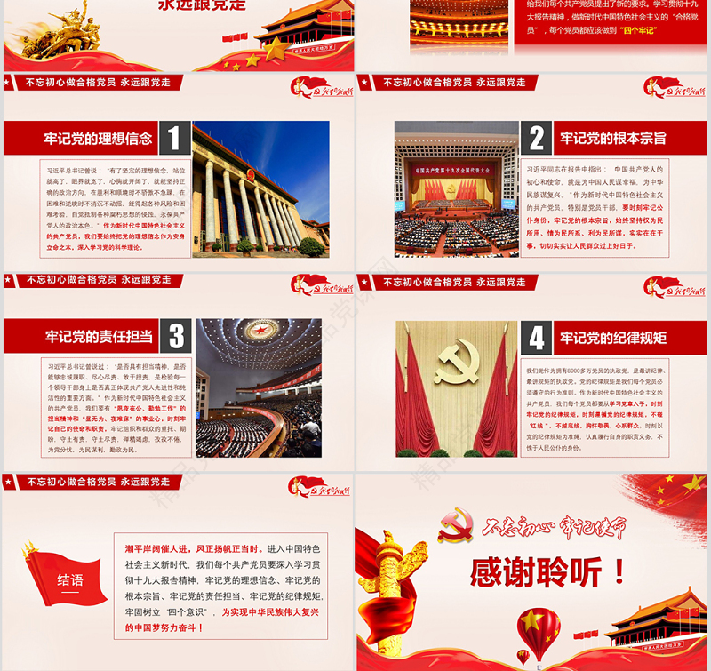 不忘初心牢记使命党建风学习十九大精神争做合格党员工作汇报PPT模板