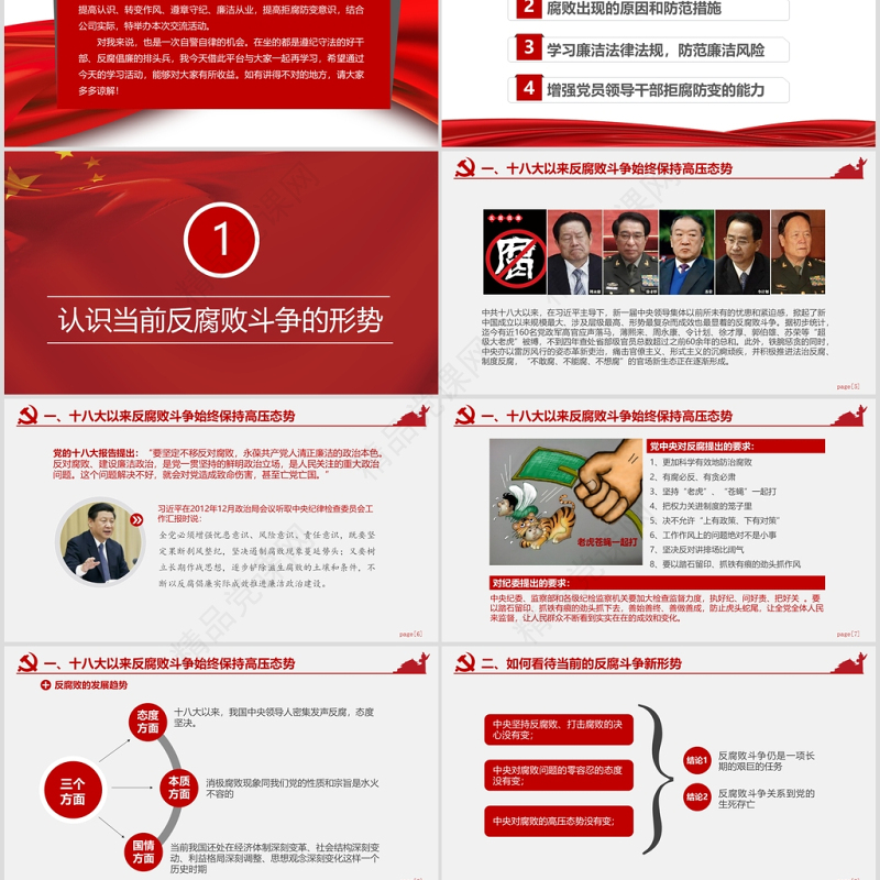 红色公职人员廉洁从业培训PPT模板幻灯片