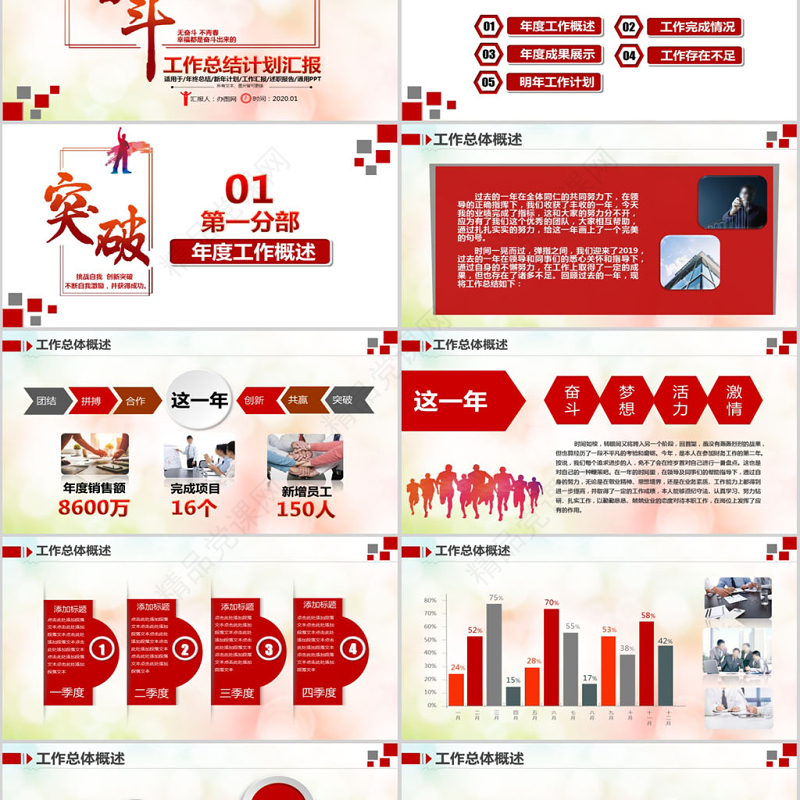 奋斗年终工作总结汇报PPT模板