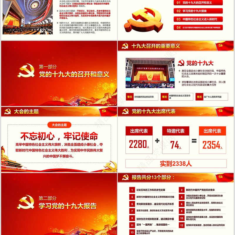 党的十九大报告PPT模板学习19大精神