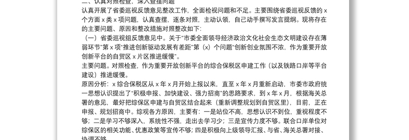 市口岸办副主任省委巡视反馈意见整改专题民主生活会对照检查材料