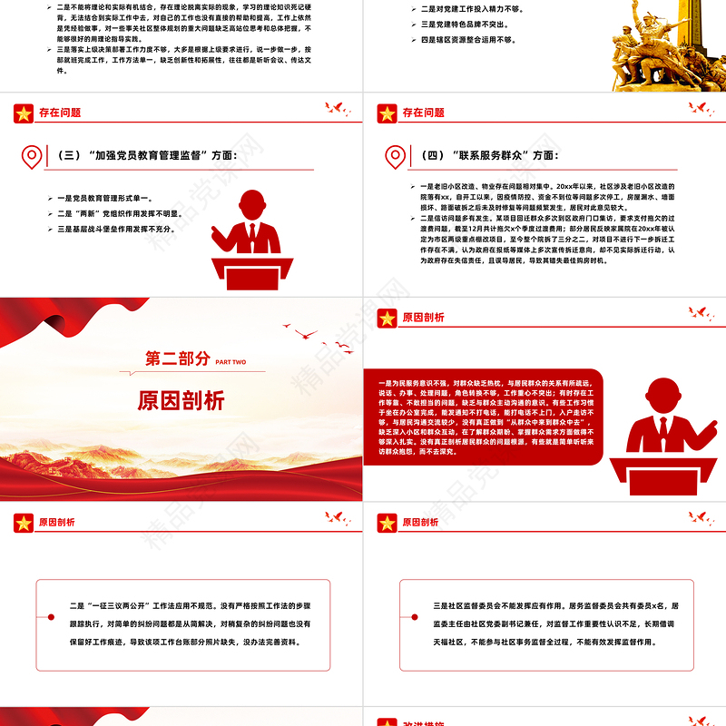 党建风社区党委领导班子第二批主题教育组织生活会对照检查材料PPT模板下载