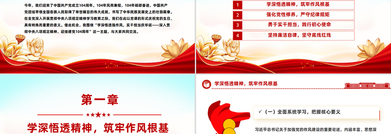 精品建党104周年PPT学深悟透强作风实干担当庆华诞课件