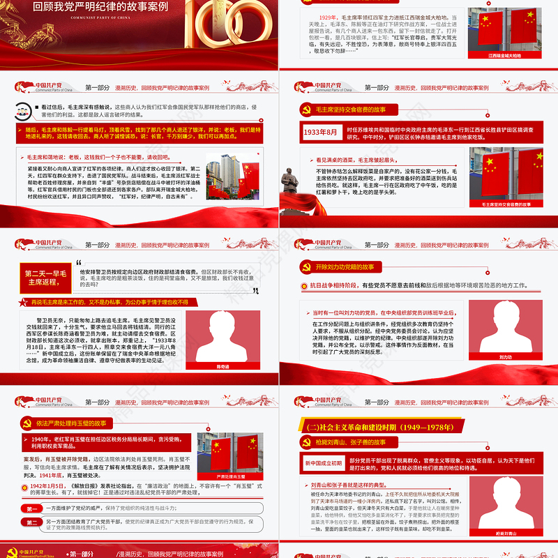 2021回望党史看党风严守纪律树正气PPT建党100周年学党史专题教育PPT模板