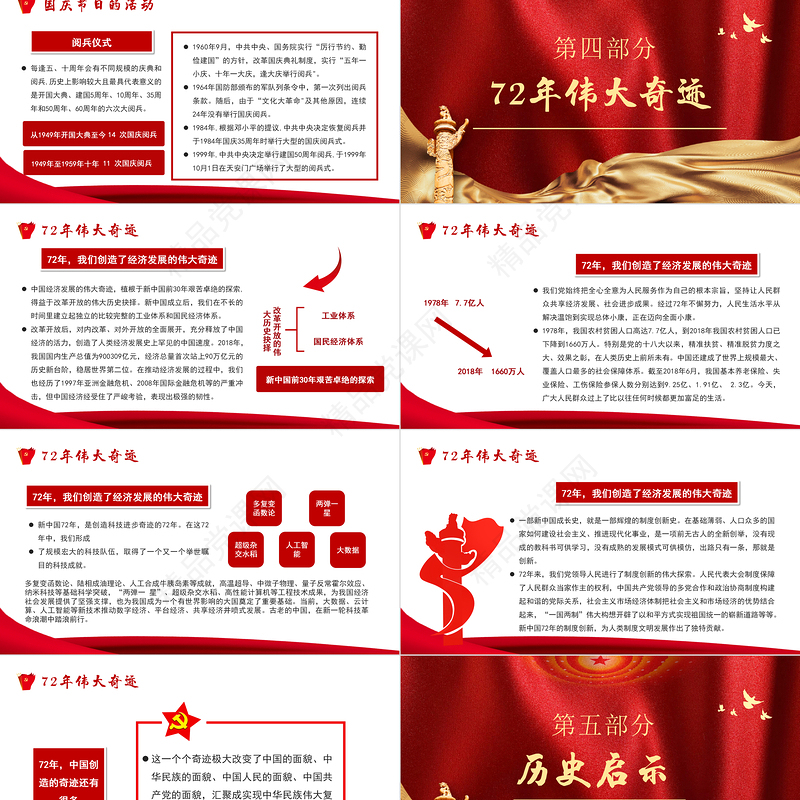 建国72周年PPT红色喜庆盛世华诞锦绣中华迎十一庆国庆爱国主义教育党课课件