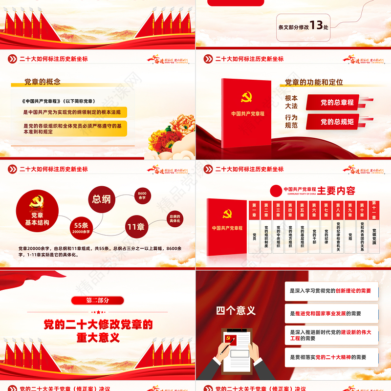 二十大党章的30个重要修改PPT党政风优质党政风学习宣传贯彻党的二十大精神专题党课课件模板